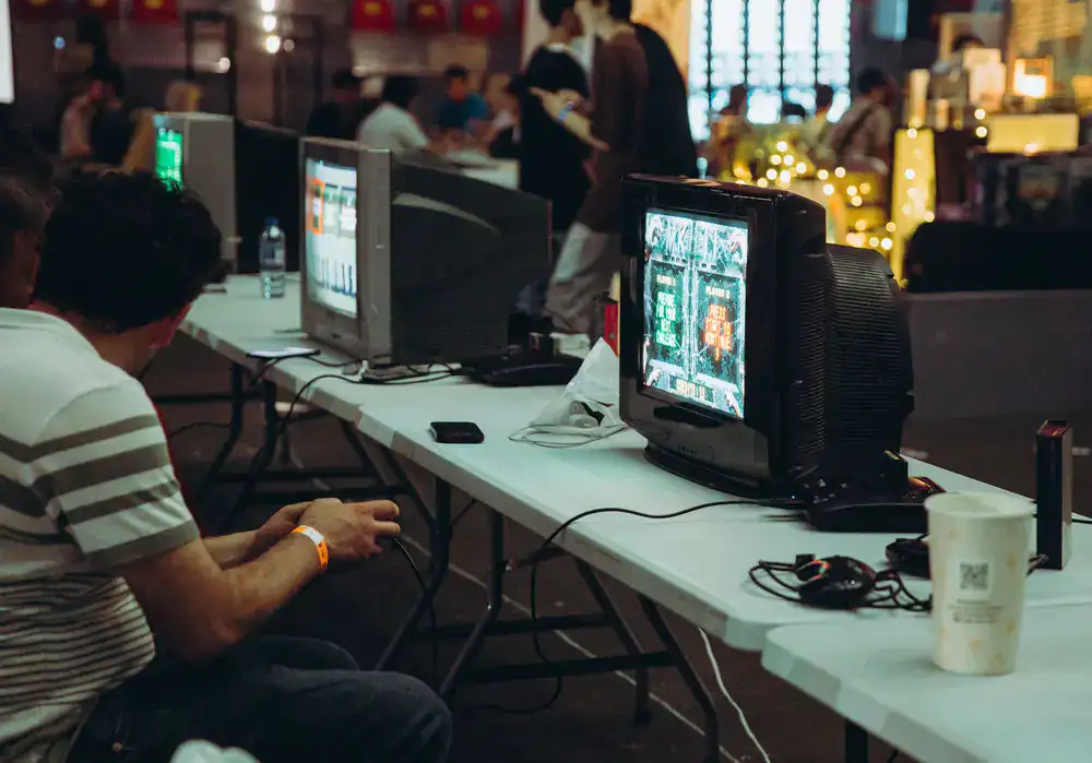 People playing a retro multiplayer console game